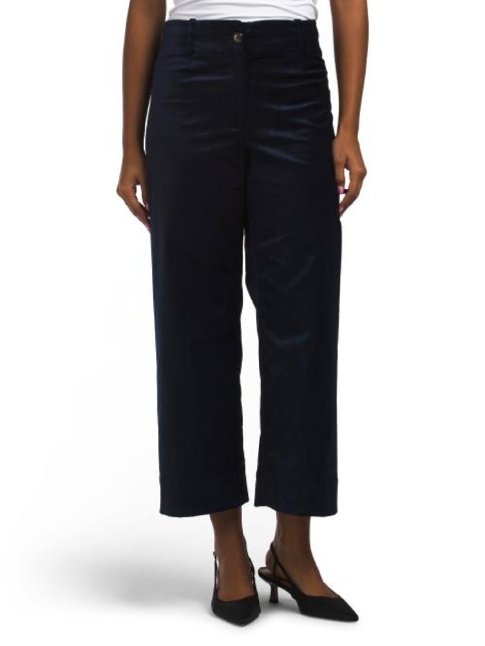ELIE TAHARI High Waisted Cropped Wide Leg Velvet Pants